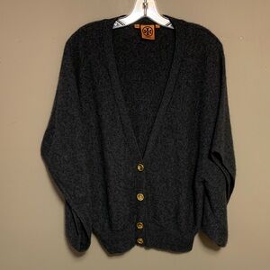 Vintage Y2K Tory Burch Cashmere Grey Small Button Down Cardigan Boxy Luxury